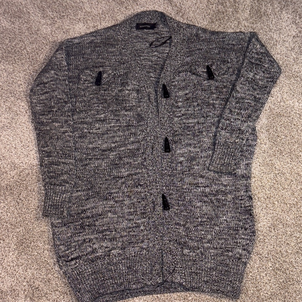 MINKPINK Gray black s Cardigan Sweater open cocoon houndstooth buttons